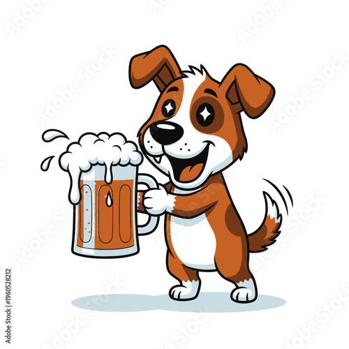 Happy cartoon dog holding a frothy mug of beer 4.