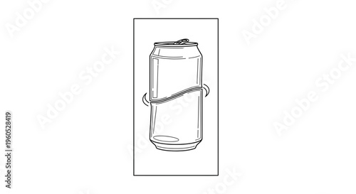 Minimalist line art illustration of an aluminum beverage can with a dynamic wavy band design