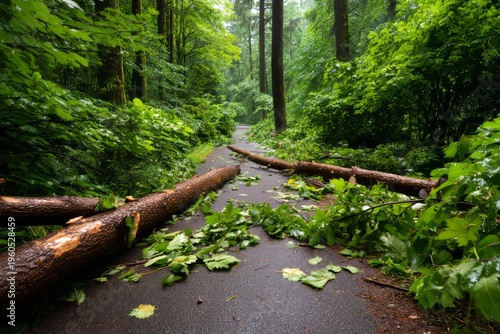 Wallpaper Mural Severe Storm Leaves Fallen Trees on Remote Hiking Trail Surrounded by Lush Greenery Torontodigital.ca