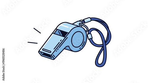 Professional blue sports whistle on a long neck lanyard isolated on a white background for coaching and refereeing.