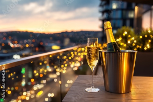 Wallpaper Mural Elegant Rooftop Nightclub Terrace with Sparkling Champagne at Sunset Over City Lights Torontodigital.ca