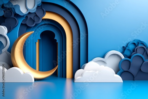 Wallpaper Mural Elegant Royal Blue and Black Background for Eid al-Adha Celebration with Moon and Clouds Torontodigital.ca