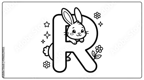 Cartoon Bunny Hidden Behind Letter.