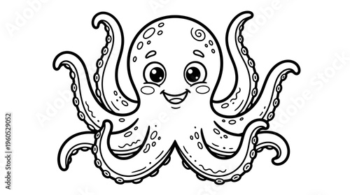 Smiling Cartoon Octopus Face Closeup.