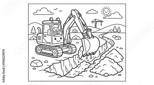 Excavator digging earth with large bucket.