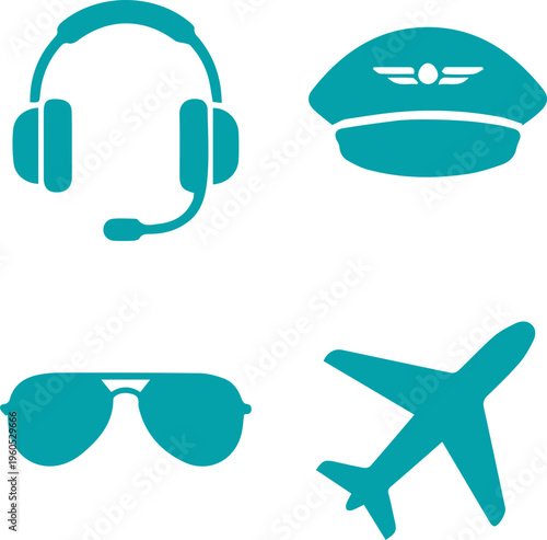 Pilot Accessories and Aviation Icon Set Silhouette