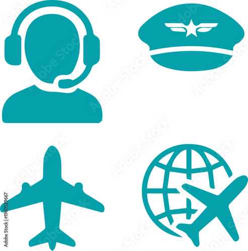 Pilot Accessories and Aviation Icon Set Silhouette