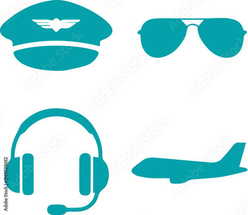 Pilot Accessories and Aviation Icon Set Silhouette