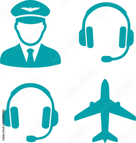 Pilot Accessories and Aviation Icon Set Silhouette