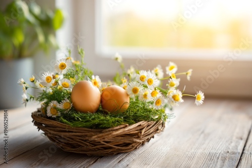 Wallpaper Mural Rustic Farmhouse Flat Lay with Natural Brown Eggs and Fresh Flowers for Easter Decor Torontodigital.ca