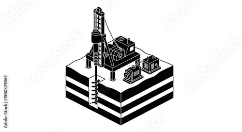 Illustration of a drilling rig for geological exploration.