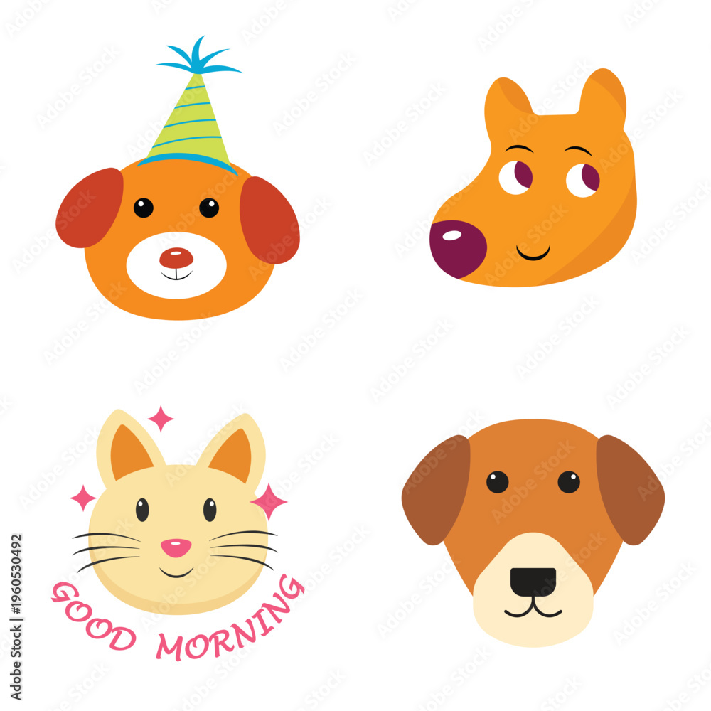 Fototapeta premium pets icons set Charming Pet Vector Icons – Dogs, Cats, Fish, and Accessories