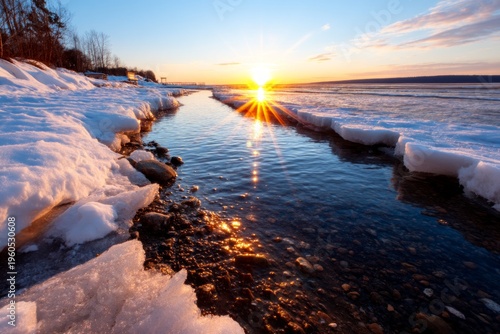 Wallpaper Mural Serene Frozen Lake with Subtle Holiday Light and Reflections at Sunrise Torontodigital.ca