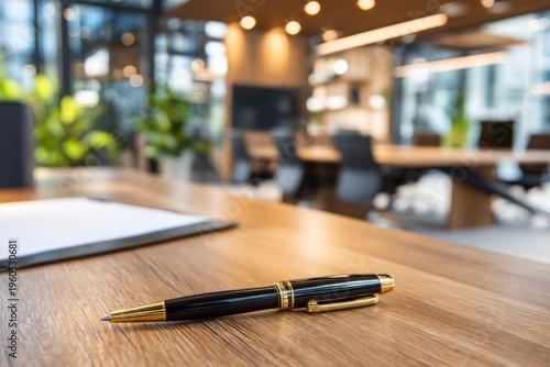 Wallpaper Mural Elegant Black and Gold Pen on Shared Office Desk with Modern Design and Natural Light Torontodigital.ca