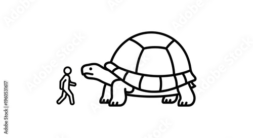 Minimalist black and white graphic illustrating the profound size difference between a human and a