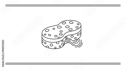Minimalist black outline drawing of an ergonomic cleaning sponge with water ripples underneath