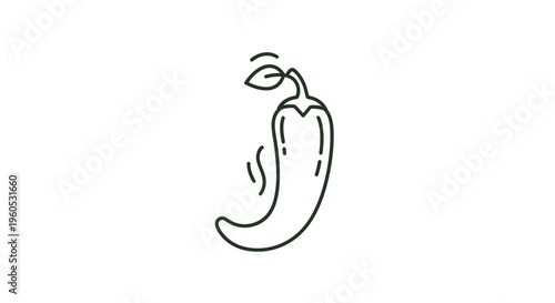 Minimalist spicy chili pepper outline icon with subtle heat illustration on clean white canvas
