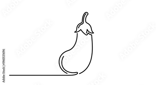 Minimalist continuous line drawing of a fresh organic eggplant illustration on white background