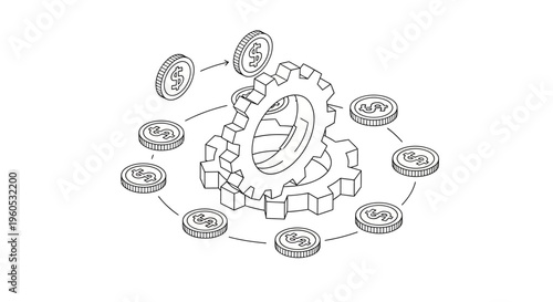 Business Gear with Money Coins: Financial Mechanism, Investment, and Economic Growth Concept