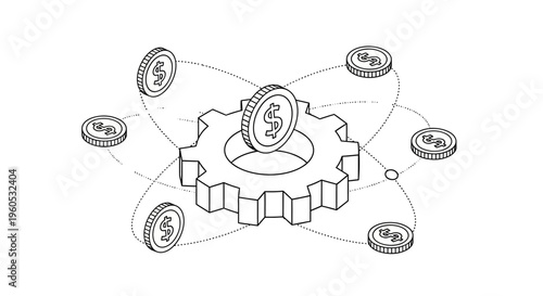 Gear with Coins: Concept of Financial Mechanism, Investment, and Business Growth