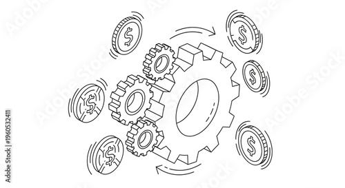 Gears and Coins: Business Finance and Economic Growth Concept