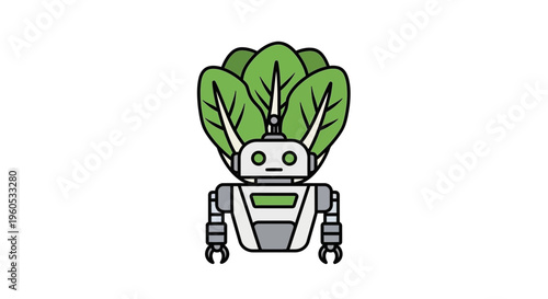 Innovative Robotic Gardener with Fresh Green Leaves Symbolizing Sustainable AI Agriculture