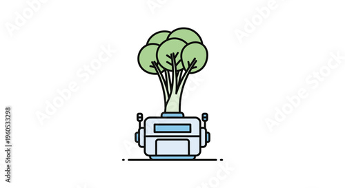 Futuristic robot nurturing a vibrant green plant, symbolizing environmental innovation and