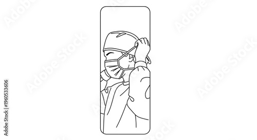 Dedicated healthcare professional preparing for their shift by securing vital protective face mask