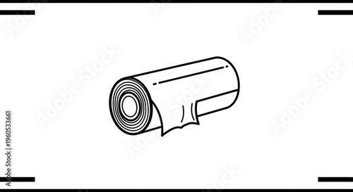 Simple line art illustration of a cylindrical roll of unrolling material, perfect for various
