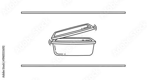 Outline drawing of a contemporary food container with its detached lid indicating sealing or opening