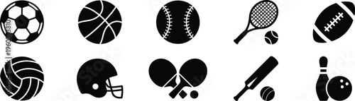 Collection of sports icons and equipment symbols