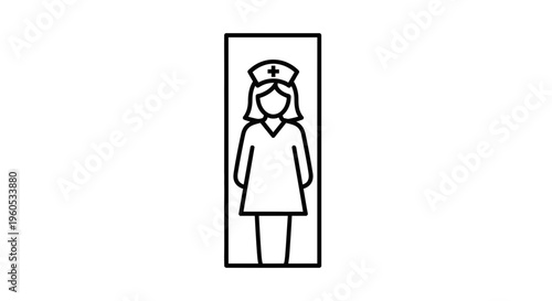 Minimalist Line Icon of a Female Nurse with a Traditional Cap Symbolizing Healthcare Profession