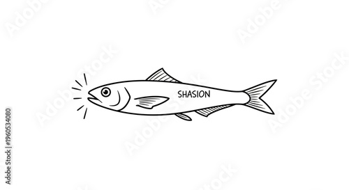 Monochromatic fish graphic announcing 'SHASION' with radiating vocal lines, illustrating unique