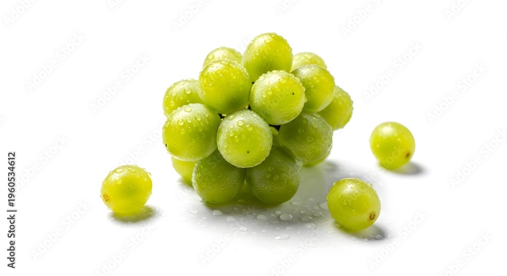 Obraz premium Fresh Green Grapes with Water Drops Isolated on White Background