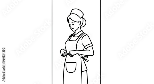 Line art illustration of a woman in an apron and cap symbolizing service or care roles