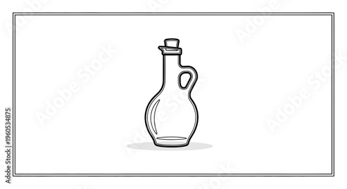 Clean vector line drawing illustrating a classic empty glass oil cruet with a cork stopper
