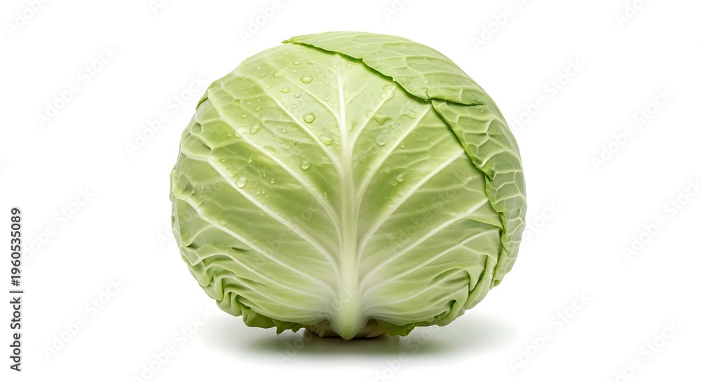 Obraz premium Fresh green cabbage head isolated on white background