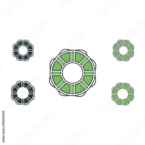 Green and black bearings arranged in a circle