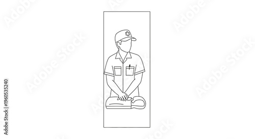 Minimalist line art illustration of a medical professional performing vital emergency training