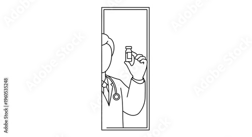 A healthcare professional presents a small vial, representing medicine or vaccination, in a clear