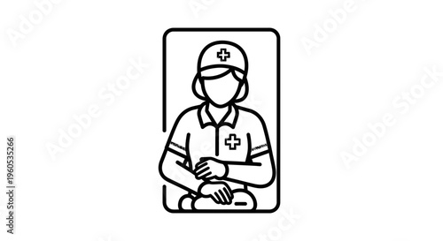 Minimalist line art icon representing a dedicated female medical professional in healthcare