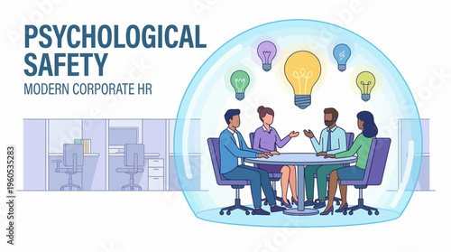 Fostering Psychological Safety in Modern Corporate HR Diverse Team Collaborates in a Secure Environment, Generating Innovative Ideas and Solutions for Growth