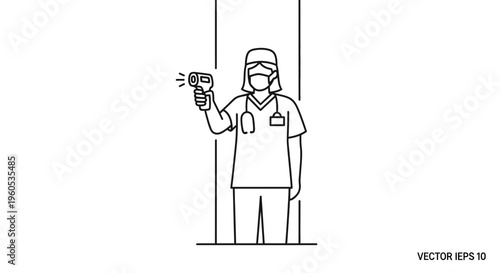 Medical professional conducting health screening with infrared thermometer for public safety