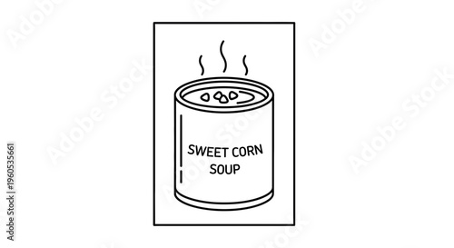 Steaming hot sweet corn soup in an open metal can, a comforting warm meal ready to eat