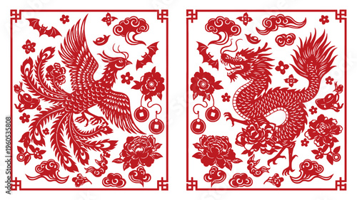 Chinese Jianzhi paper-cut vector art