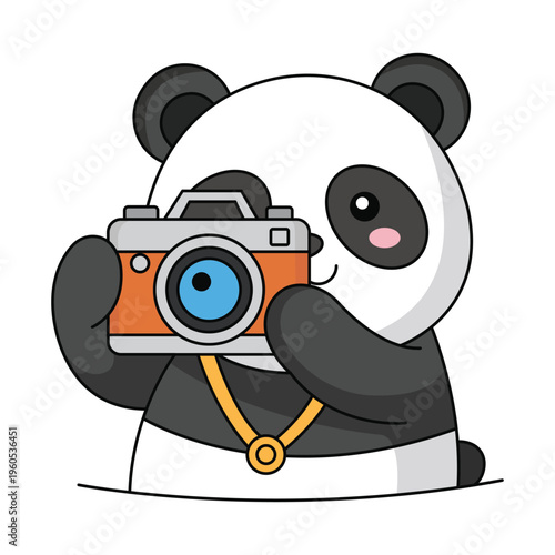 Panda Photographer Character Holding Camera Taking Photo Flat Vector Illustration Design