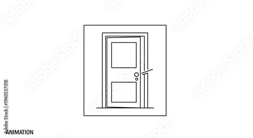 Minimalist black and white line art illustration of a closed door with handle perfect for design