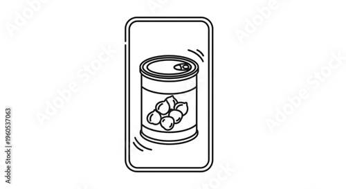 Digital representation of canned chickpeas on a smartphone screen, symbolizing mobile grocery