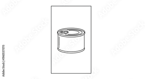 A minimalist monochrome outline illustration of a generic metal food can with a pull-tab lid design