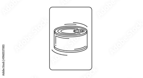 Stylized Line Art Illustration of a Sealed Food Container with Easy Open Feature Icon